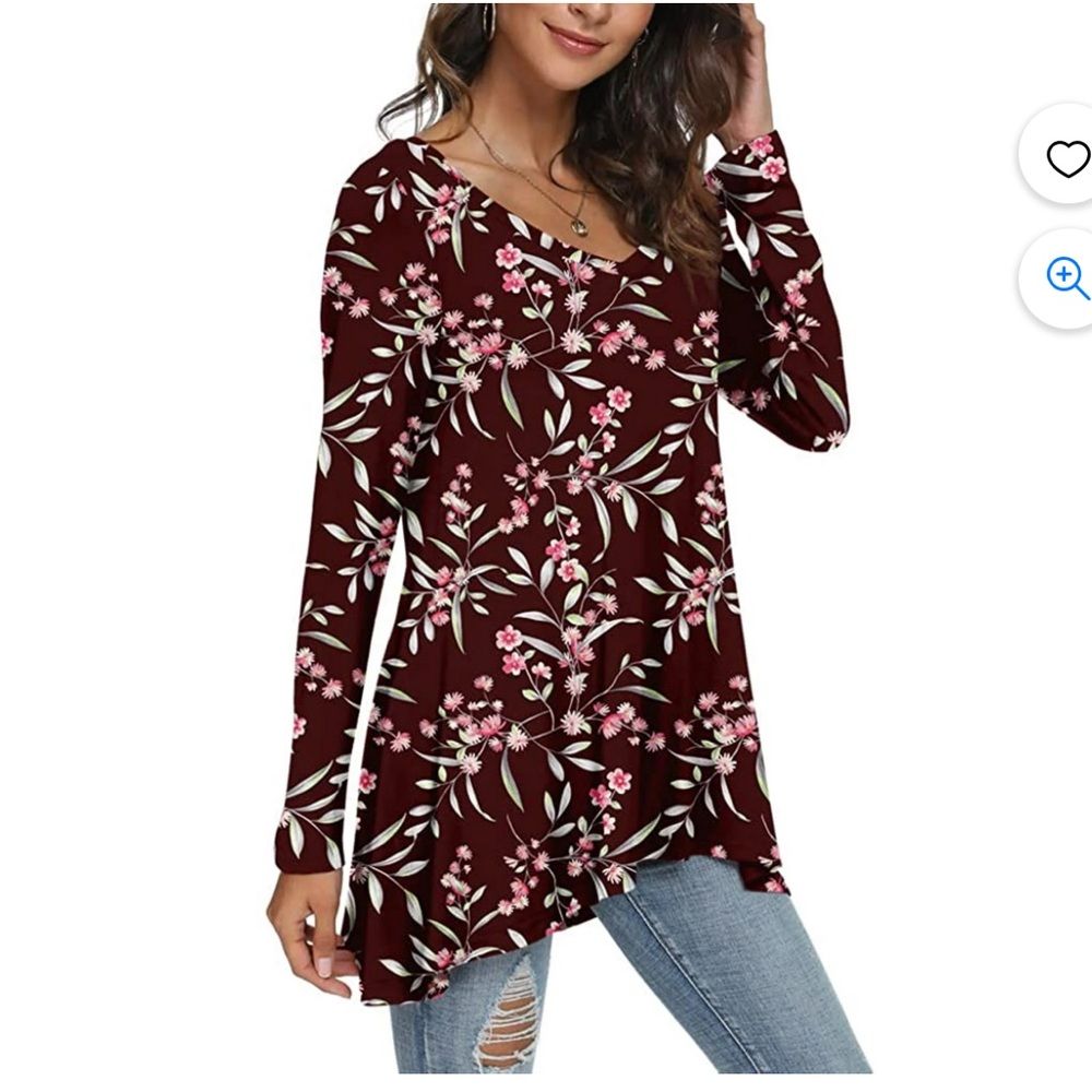 NWT awuliffan Floral Long Sleeve tunic Top size large